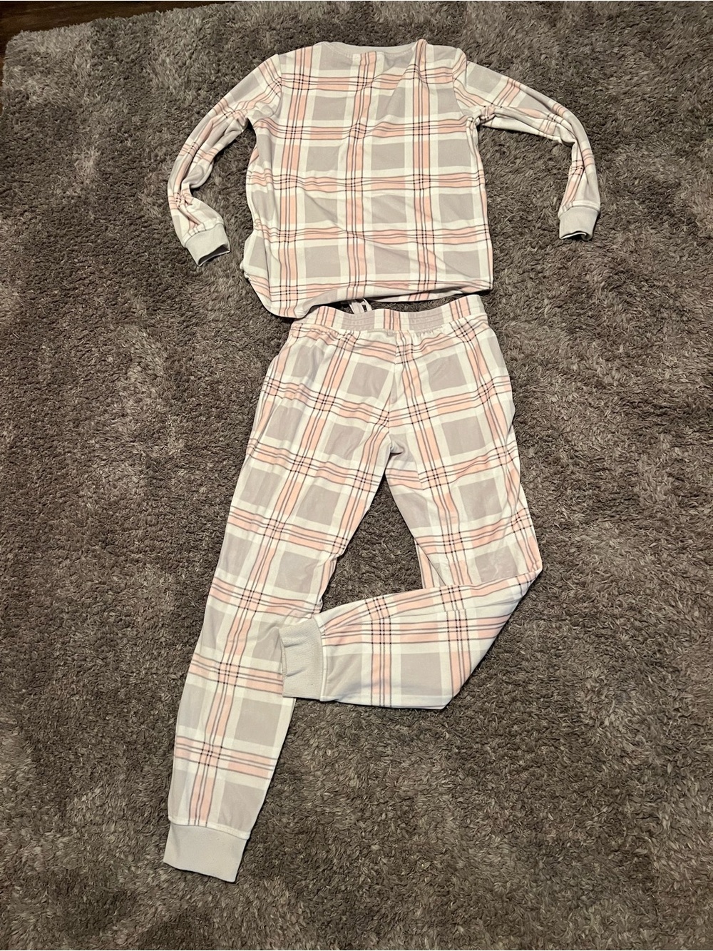 Women’s Plaid Pink & Gray Long Sleeve Pajama Set flannel girly sleepover small